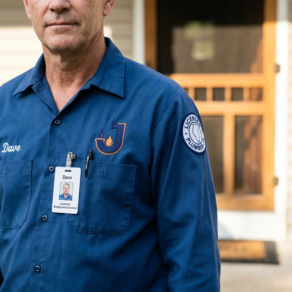 Licensed plumber showing ID badge in Lewisville, TX