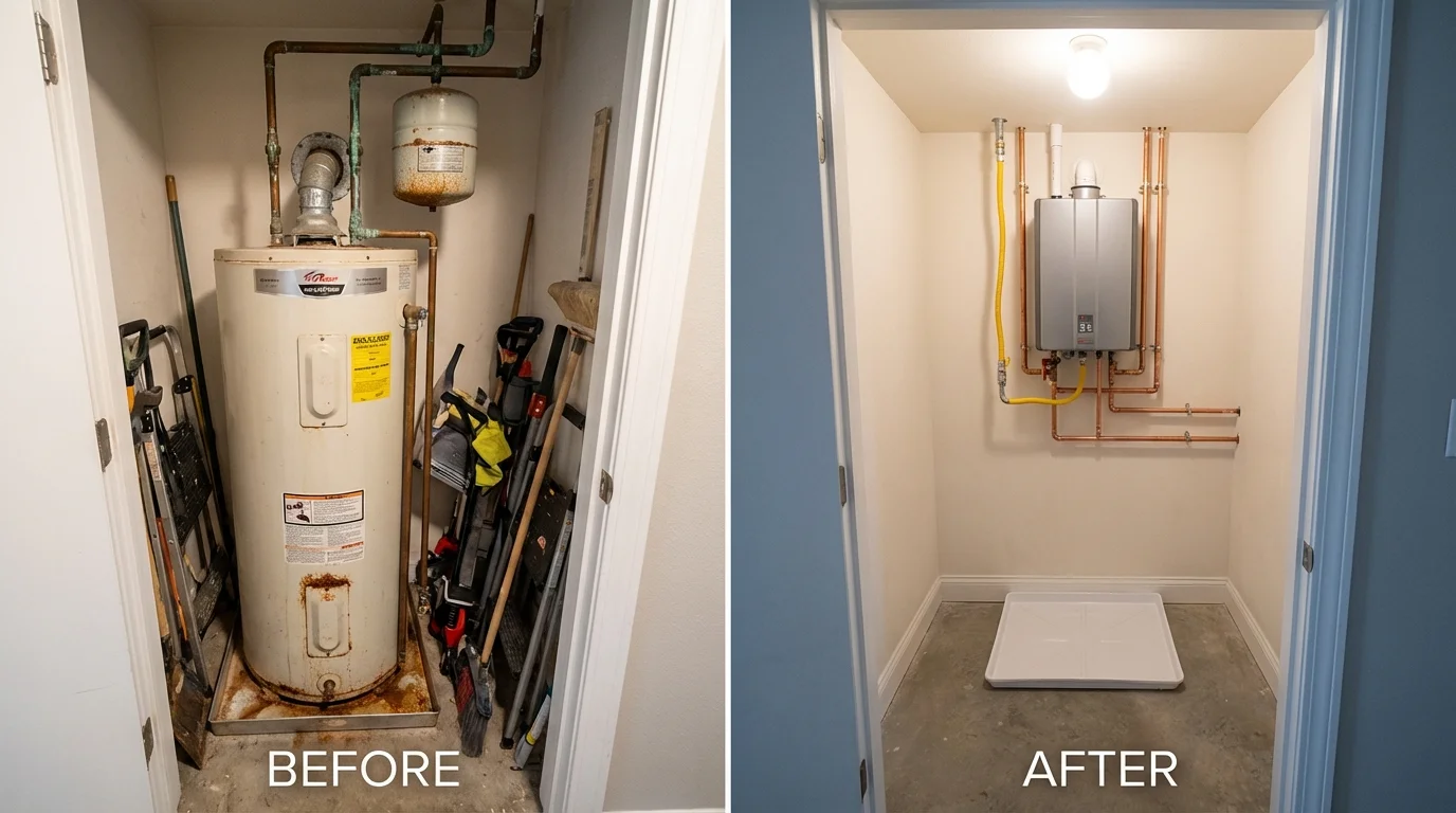 Tank water heater versus wall-mounted tankless unit comparison for Lewisville, TX homeowners
